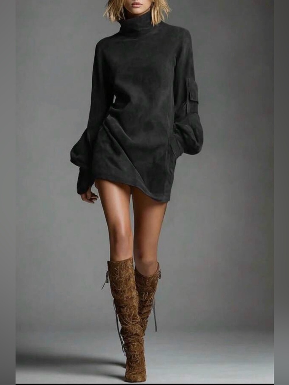 NEW Oversized Black Turtleneck Mini Dress